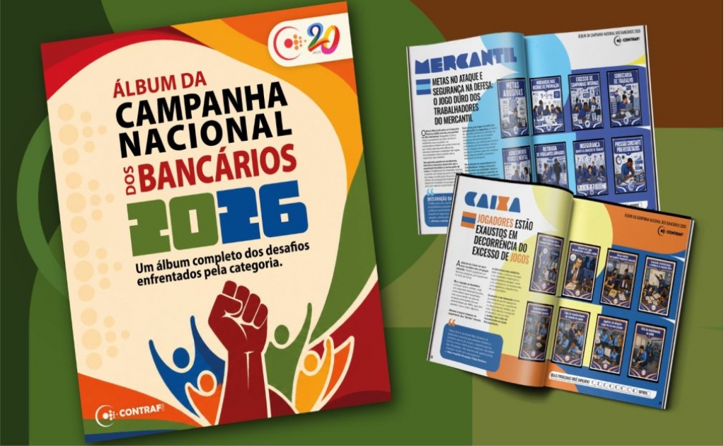 Sindicato dos Banc�arios de Presidente Prudente - Contraf-CUT lança revista inspirada em álbum da Copa e coloca em campo os desafios da categoria bancária
